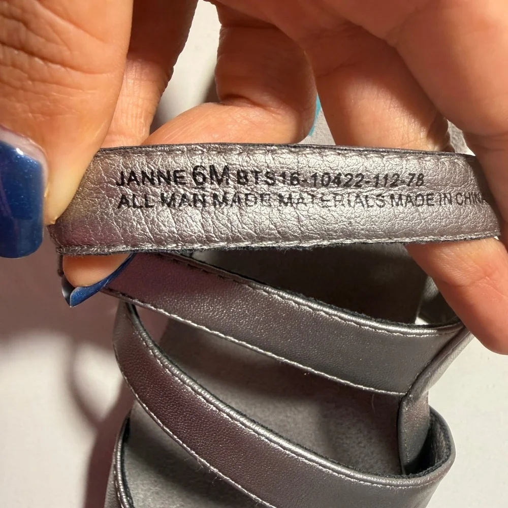 Yuu Janne‎ Women Metallic Pewter Wedge Sandals Strappy Slingback 6M BTS16-10422
